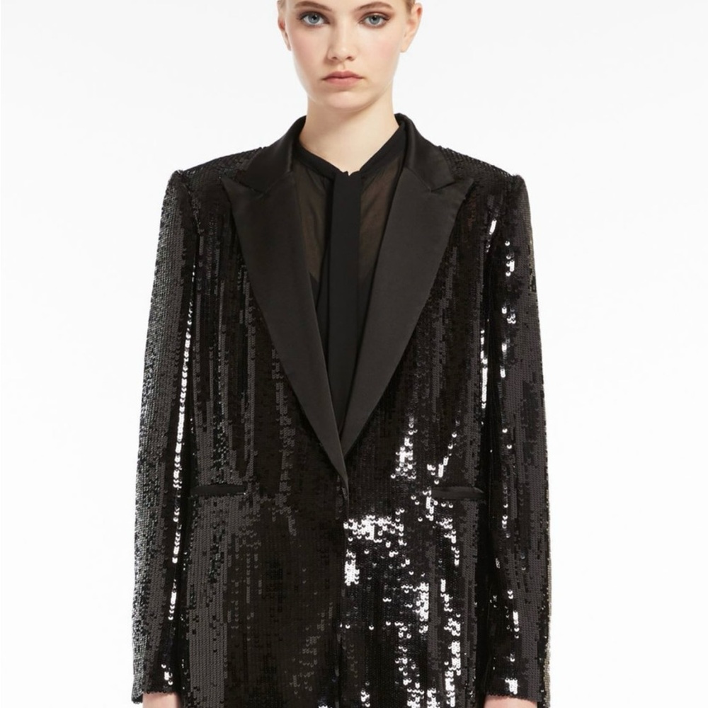MaxMara Black Sequin Tuxedo Blazer